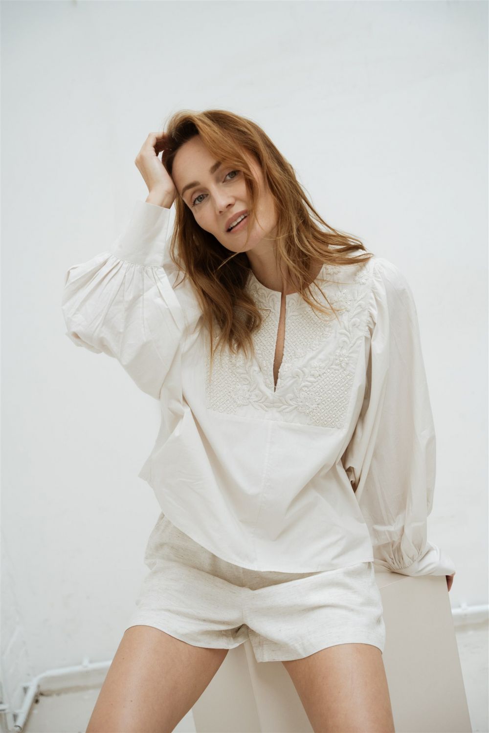 Aimee The Label Blouse Embroidery sand