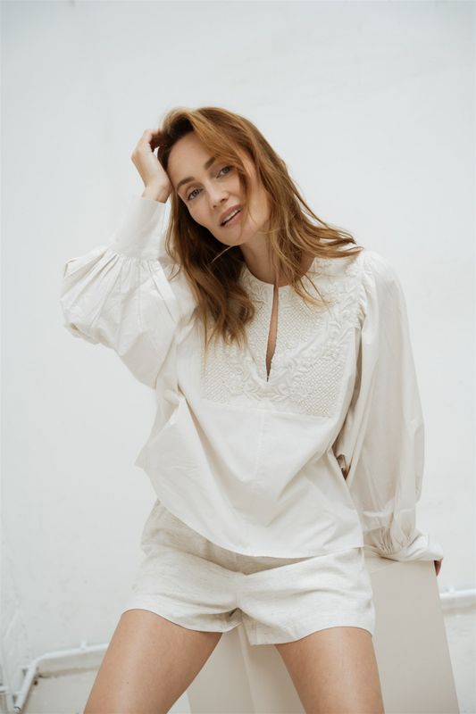 Aimee The Label Blouse Embroidery sand