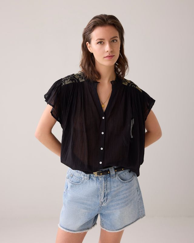 Summum Blouse crinkled thin gauze zwart