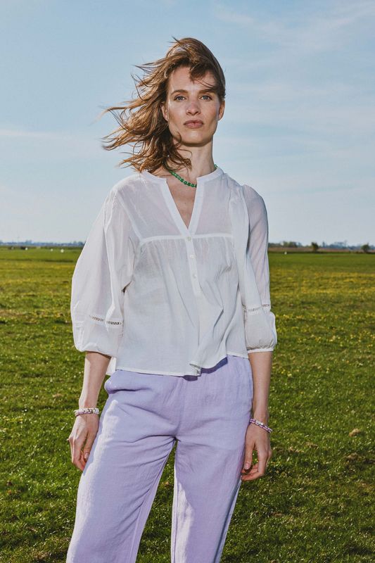 ZUSSS Katoenen voile blouse ecru