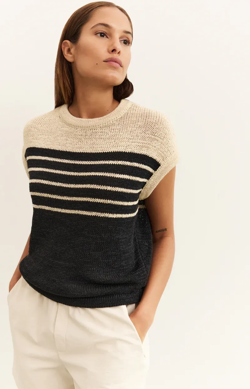 Yaya woman Sleeveless striped tape yarn s SUMMER SAND DESSIN