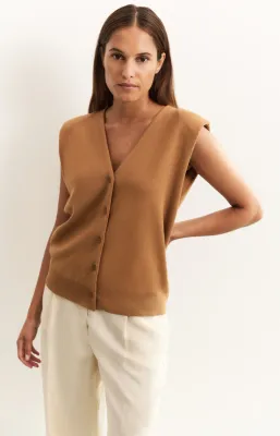 Yaya woman Knitted spencer with shoulder CHIPMUNK BROWN