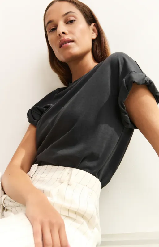 Yaya woman T-shirt with roll-up WASHED BLACK