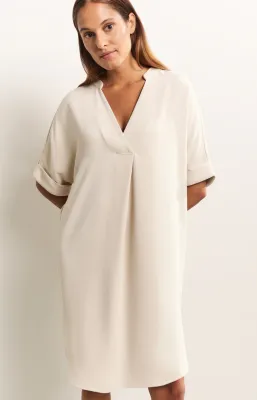 Yaya woman Folded short sleeve dress RAINY DAY BEIGE
