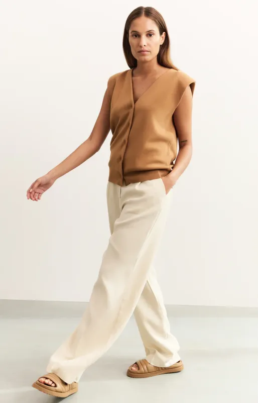 Yaya woman Linen mix wide leg trouse-L32 SUMMER SAND