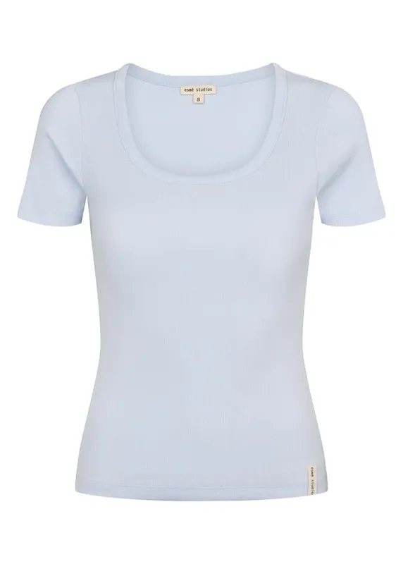 Esmé Studios ESBlossom Wide O-neck Top GOTS blauw