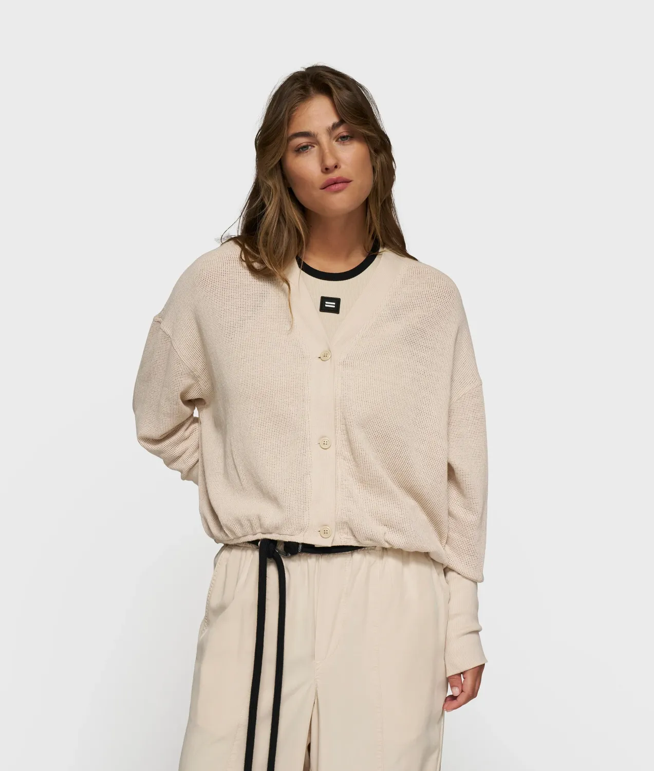 10DAYS V-neck cardigan mesh sand/light earth