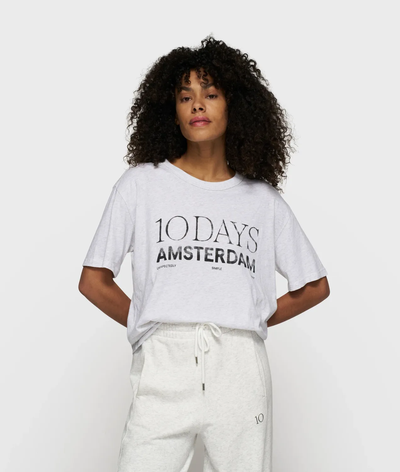 10DAYS Crew neck tee logo wit/grijs melee