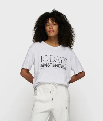 10DAYS Crew neck tee logo wit/grijs melee