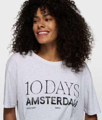10DAYS Crew neck tee logo wit/grijs melee