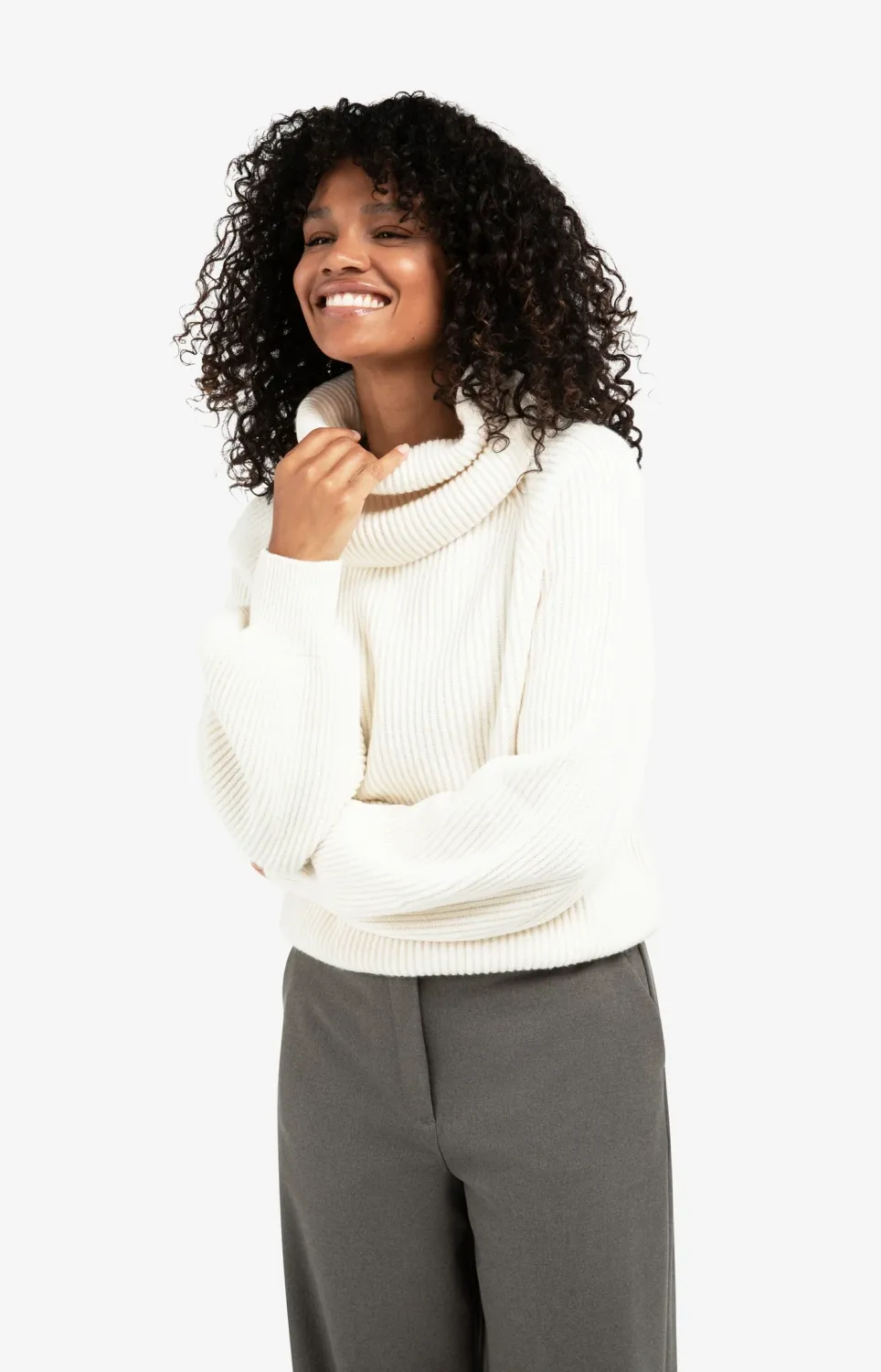 YaYa Sweater with wide collar WOOL WHITE