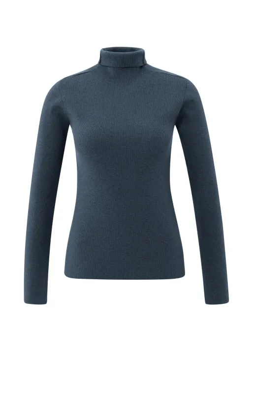 YaYa Ribbed top with turtleneck COLLEGIATE BLUE