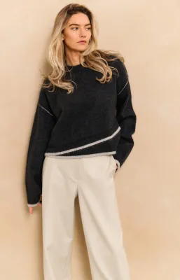 YaYa Sweater with contrast lines COLLEGIATE BLUE MELA