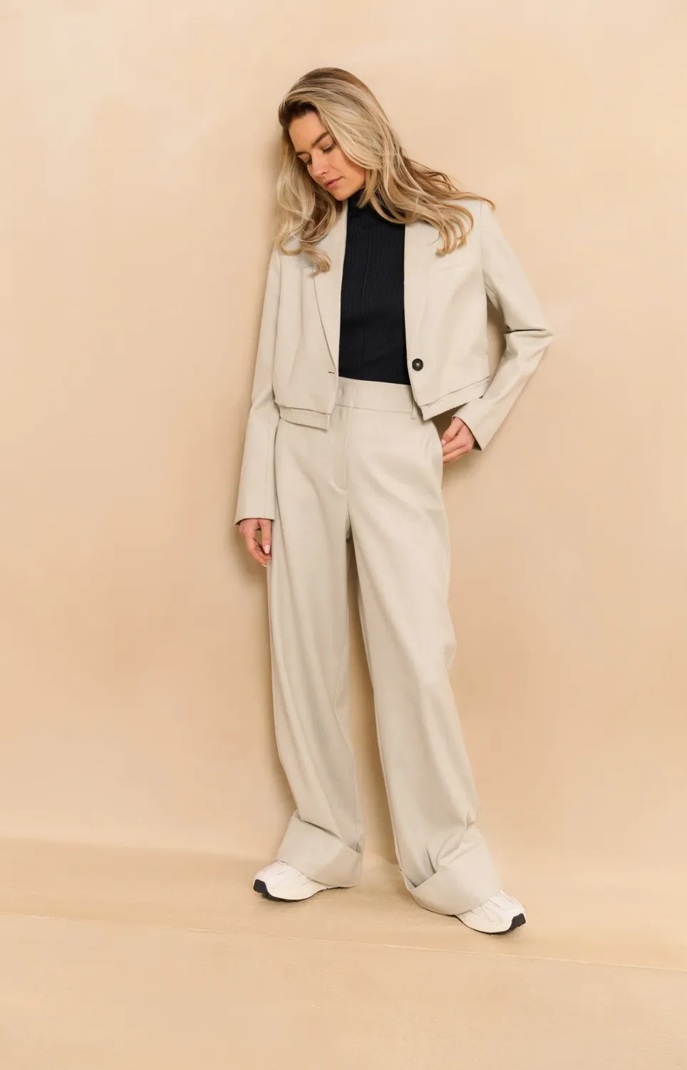 YaYa Trousers with turn-ups CLOUD GREY MELANGE