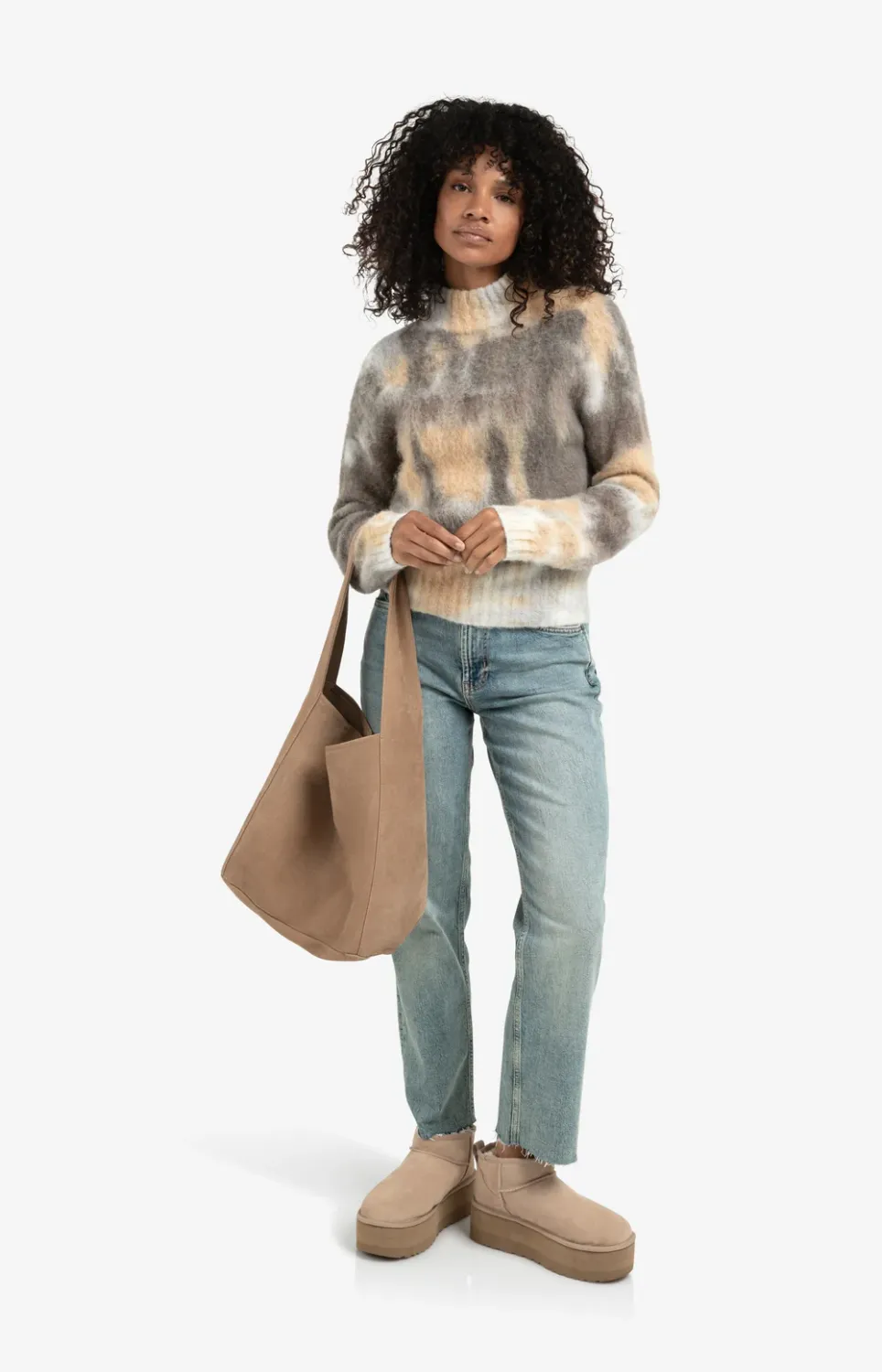YaYa Knitted sweater with print DARK TAUPE GREY DESS