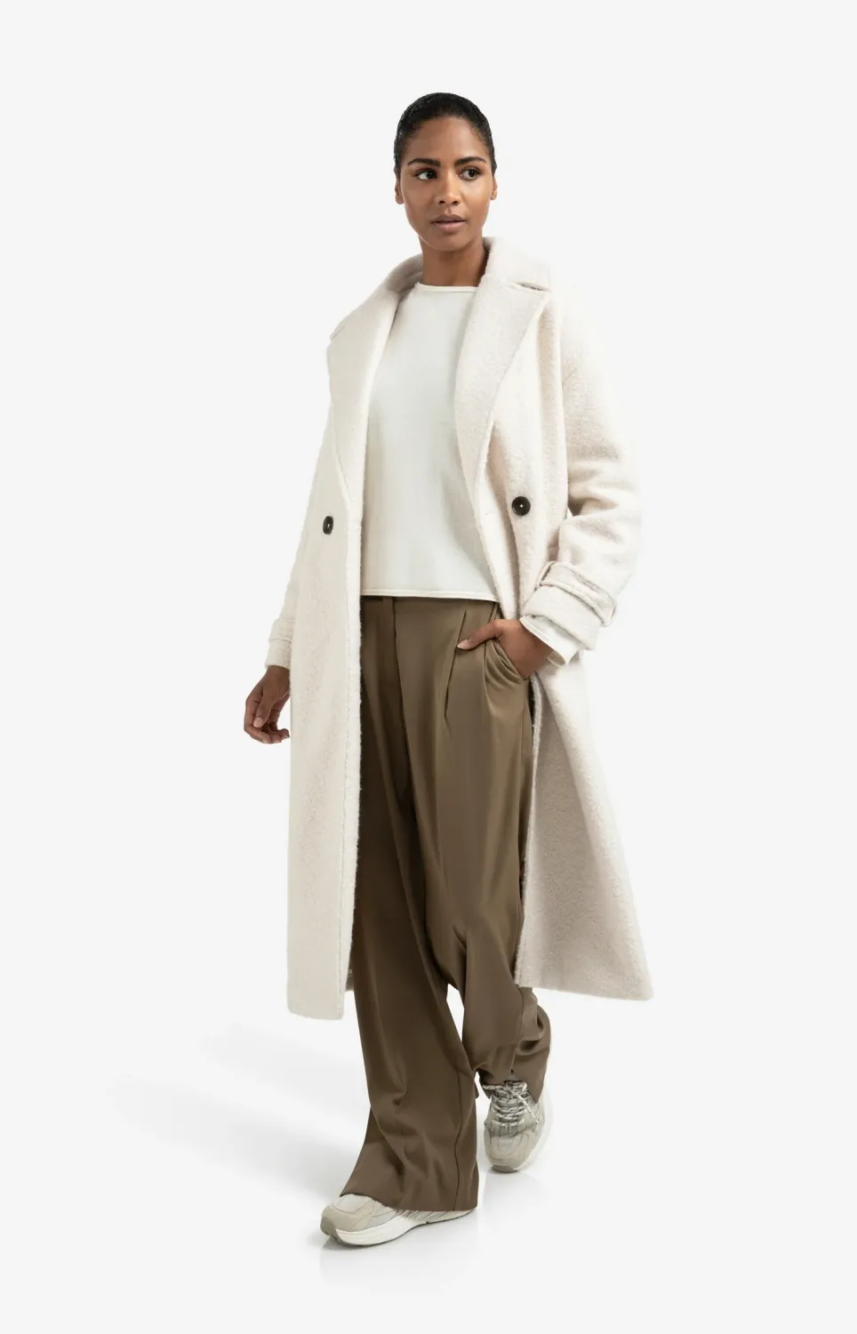 YaYa Woven boucle long length overs CHALK WHITE