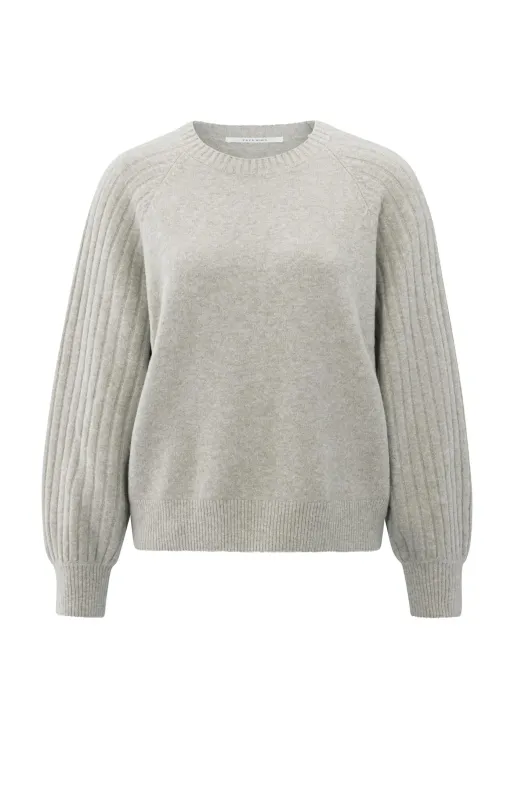 YaYa Rib mixed sweater ls BROWNISH GREY MELANG