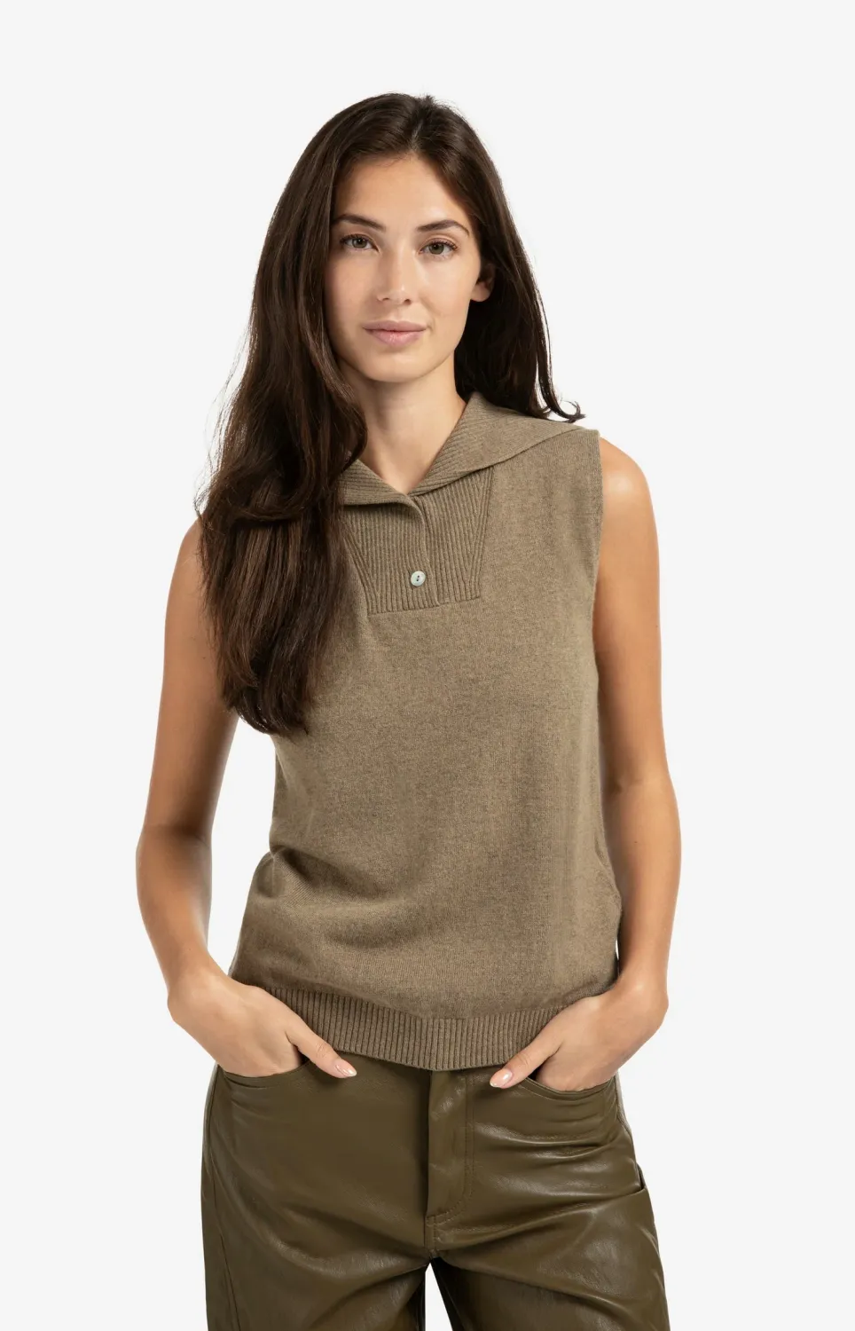 YaYa Sleeveless sweater with collar CAPERS MELANGE