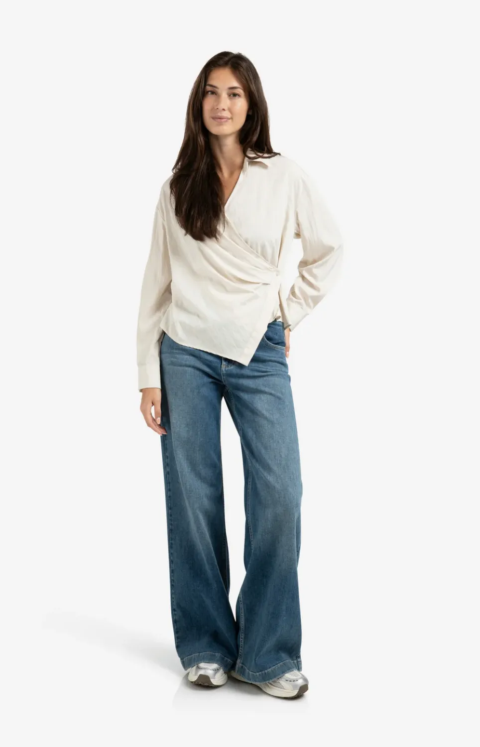 YaYa Fitted wrap blouse BEIGE