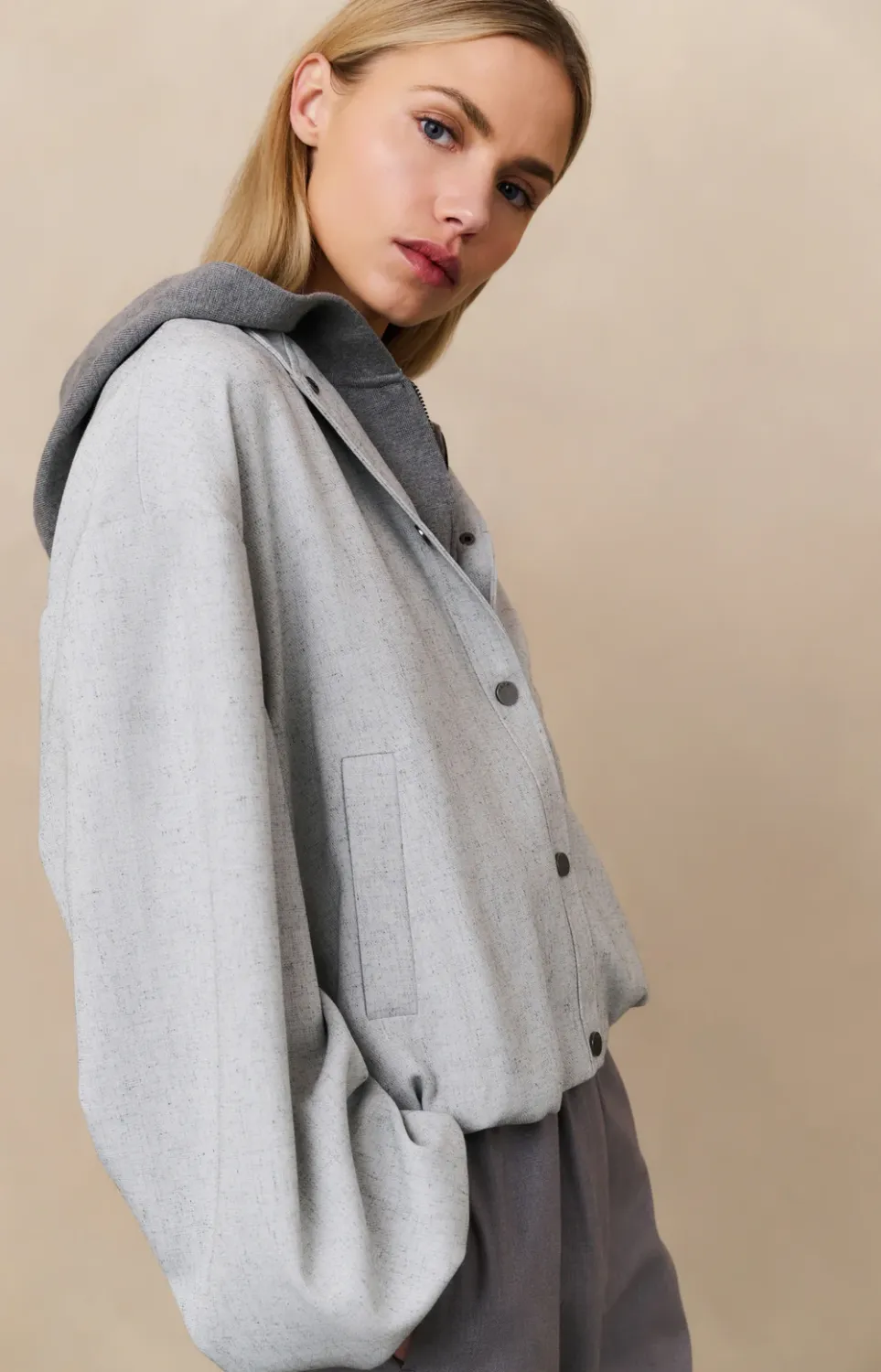YaYa Woven oversized jacket LIGHT GREY MELANGE