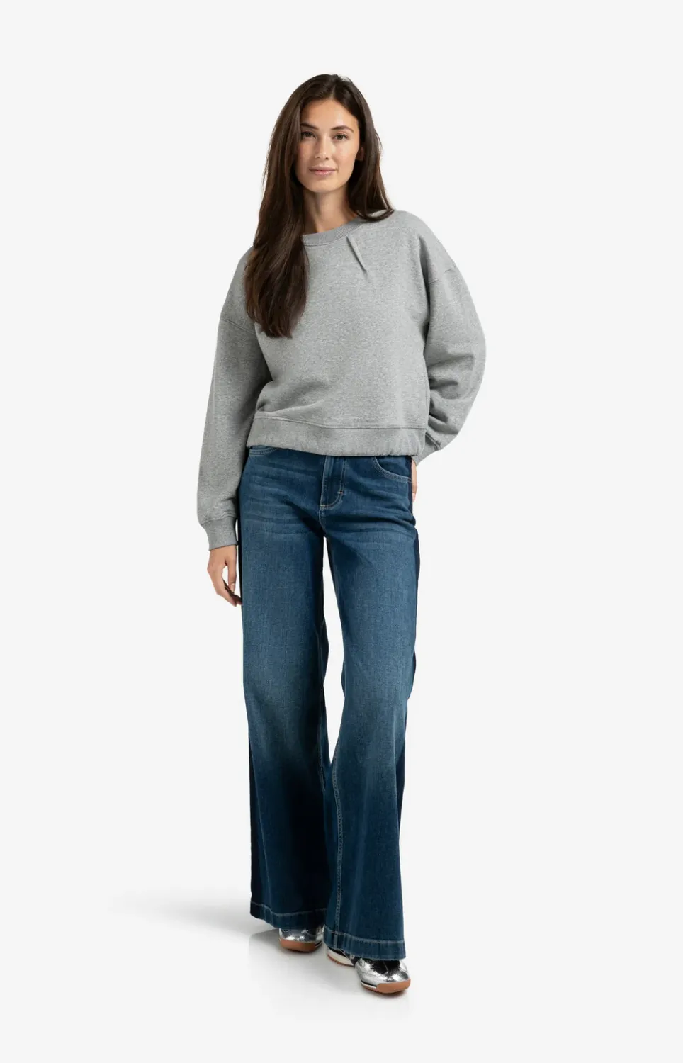 YaYa Sweatshirt with pleat detail a MEDIUM GREY MELANGE