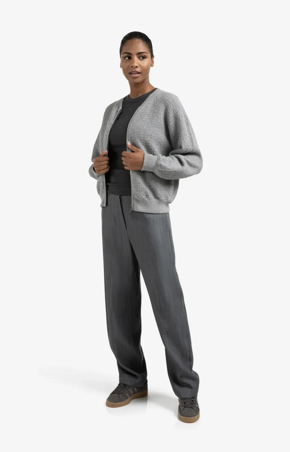 YaYa Textured knitted bomber ls MEDIUM GREY MELANGE