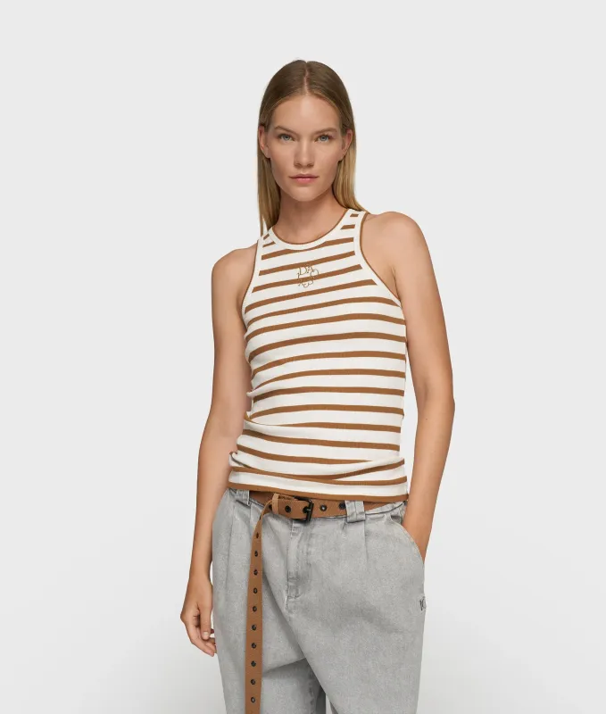 10 Days tank top rib stripes ecru/suede