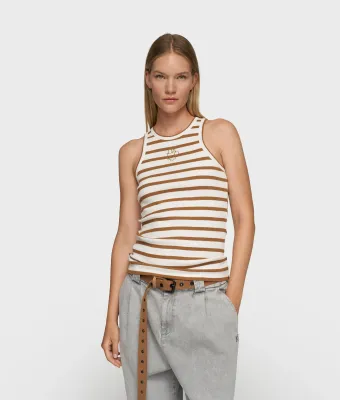 10 Days tank top rib stripes ecru/suede