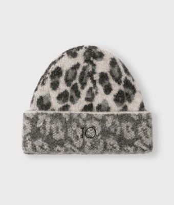 10 Days knit beanie leopard soft white melee