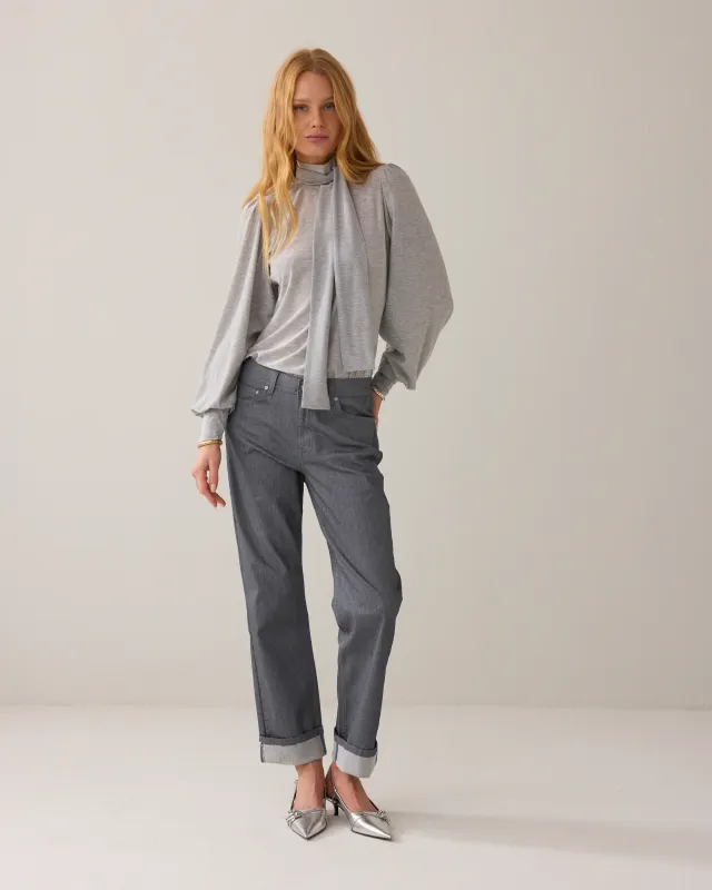 Summum Woman Pant straight Silver coated twill Mid grey