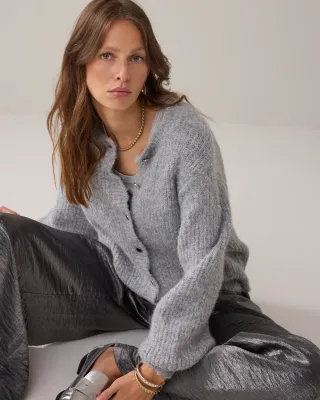 Summum Woman Cardigan Cozy melange knit Mid grey