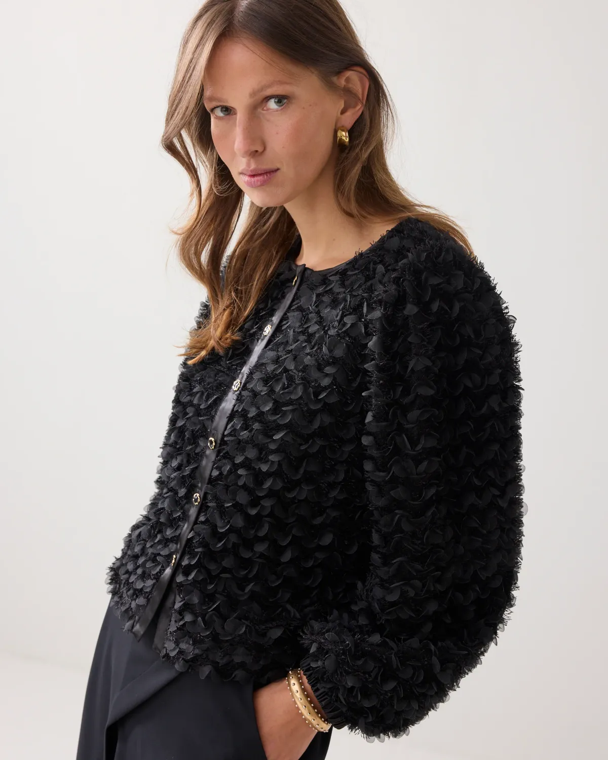 Summum Woman Jacket 3D Flowerfluffy Black