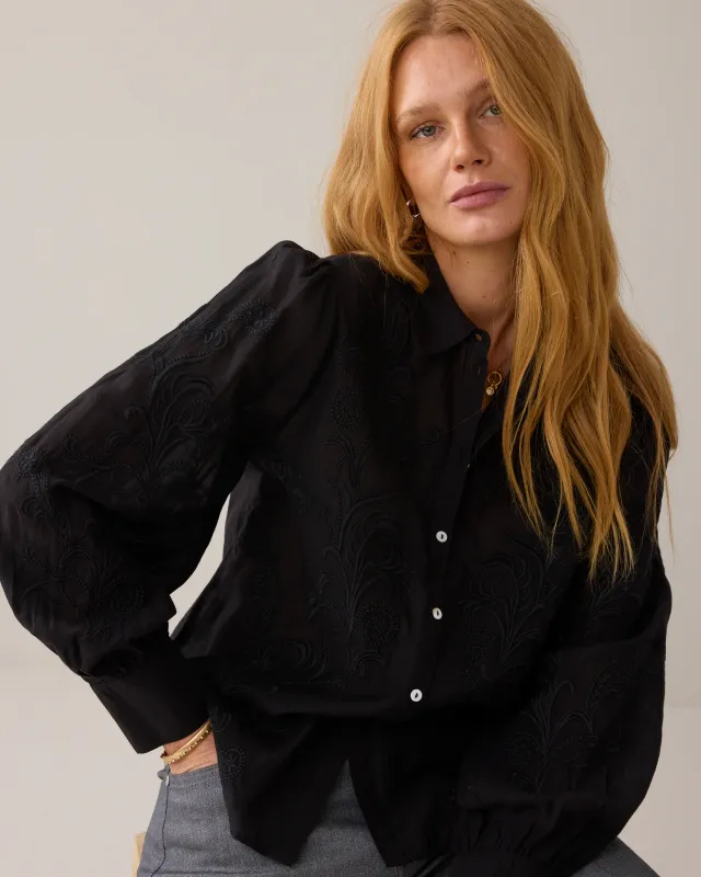 Summum Woman Blouse Sushi voile embroidered Black