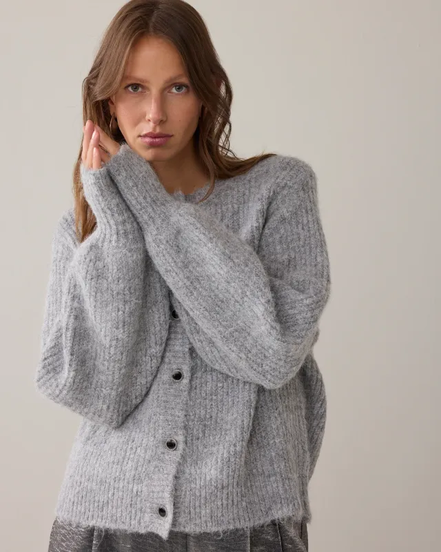 Summum Woman Cardigan Cozy melange knit Mid grey