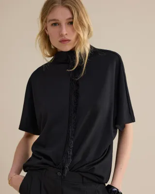 Summum Woman Top Fringes Black