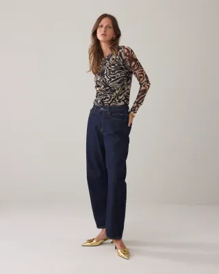 Summum Woman Top Ornament print on mesh Black