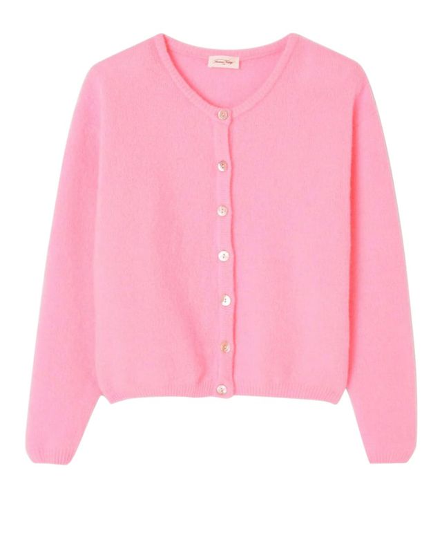 American Vintage GILET COURT ML COL ROND ROSE CHINE