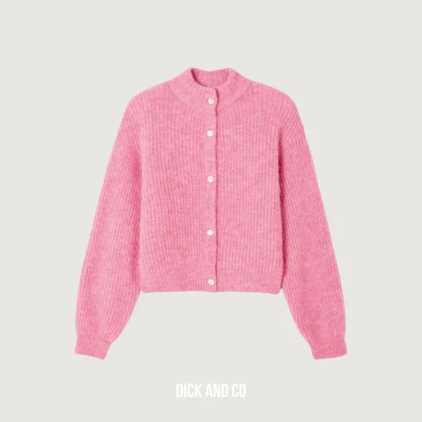 American Vintage GILET COURT ML COL MONTANT BOUTONNE ROSE BUBBLE CHINE