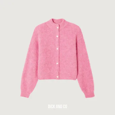 American Vintage GILET COURT ML COL MONTANT BOUTONNE ROSE BUBBLE CHINE