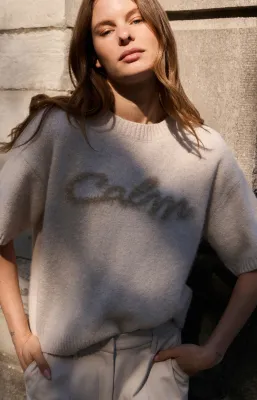 YaYa Gebreide trui met fluffy tekst HEATHER GREY MELANGE