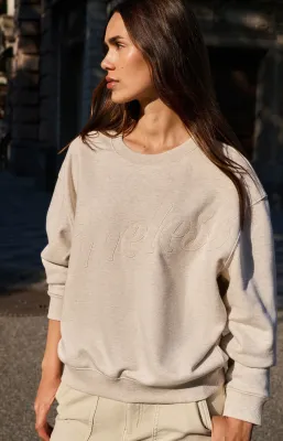 YaYa Sweater met opgestikte tekst HEATHER GREY MELANGE