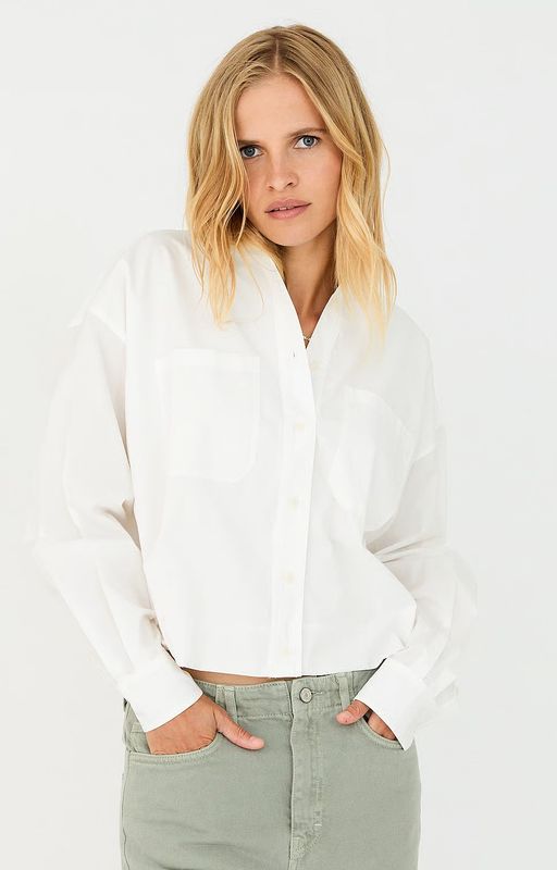 Moscow 1701 Blouse lange mouw White Solid