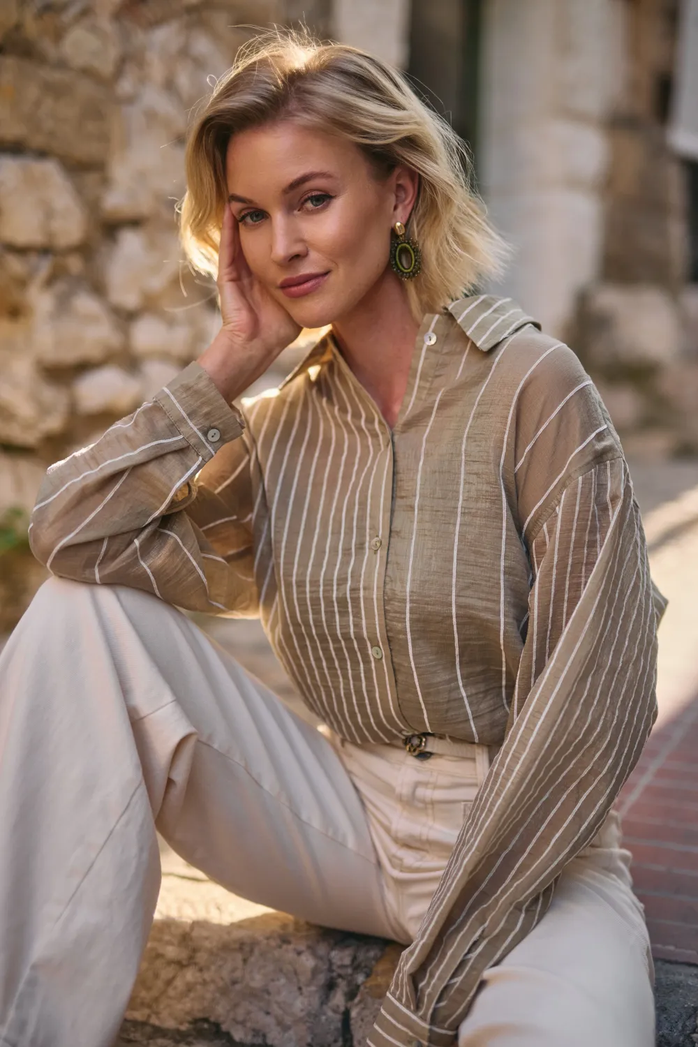 Nukus Nelly Blouse Stripe Army