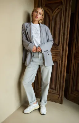 YaYa Cargobroek met laag kruis MID GREY DENIM