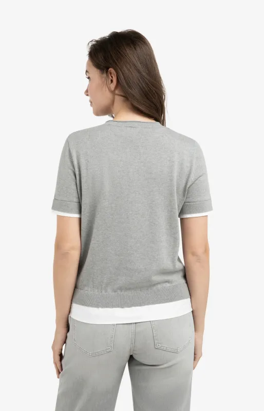 YaYa Gebreide top met dubbele zoom IRON GREY MELANGE