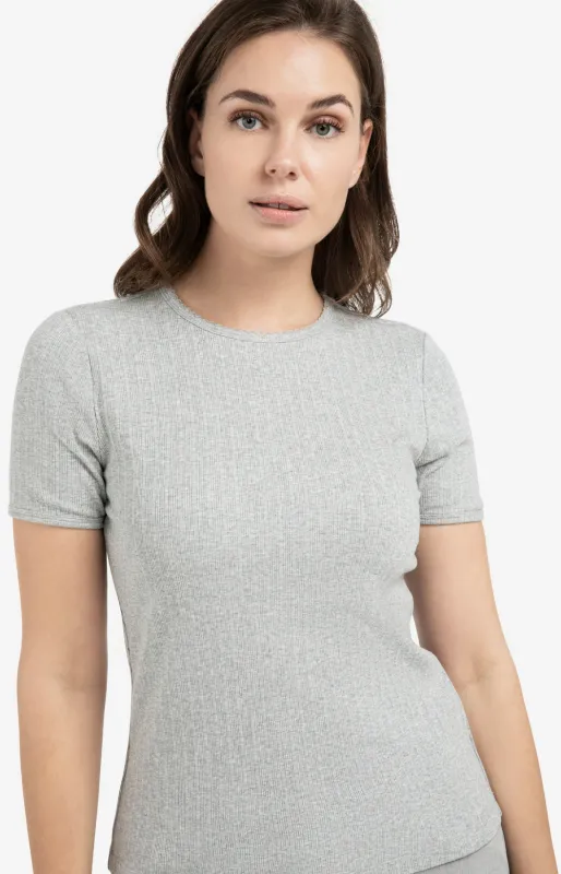 YaYa T-shirt met halsdetail MEDIUM GREY MELANGE
