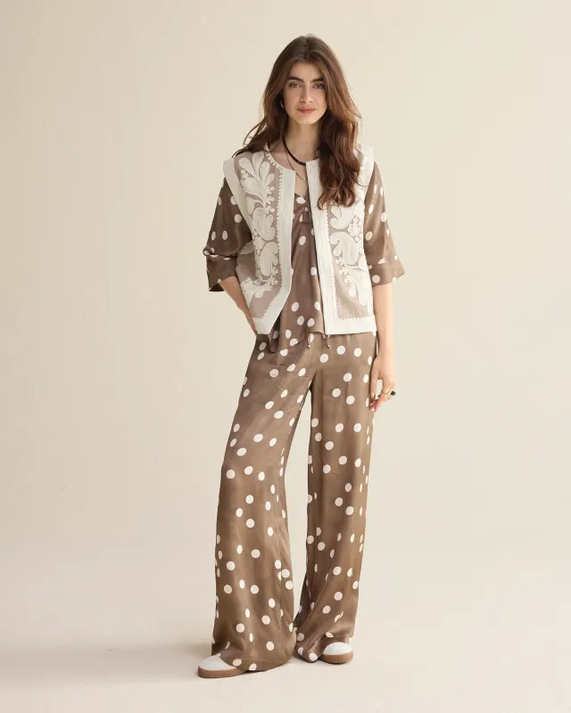 Summum Woman Trousers Irregular dot heavy Khaki