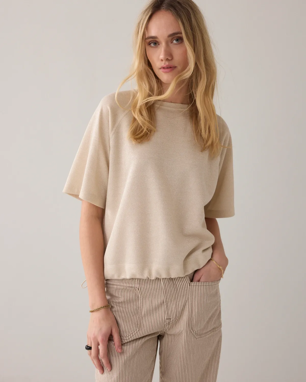 Summum Woman Top Boxy tee sparkle Ivory