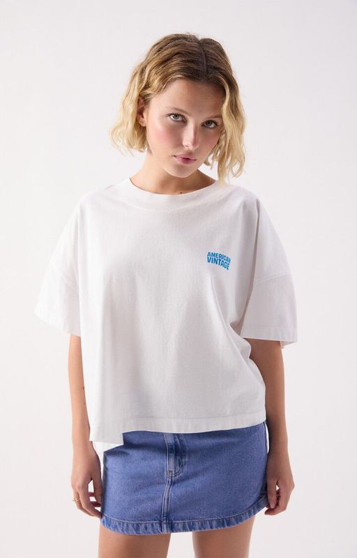 American Vintage T-SHIRT AMPLE MC COL ROND BLANC