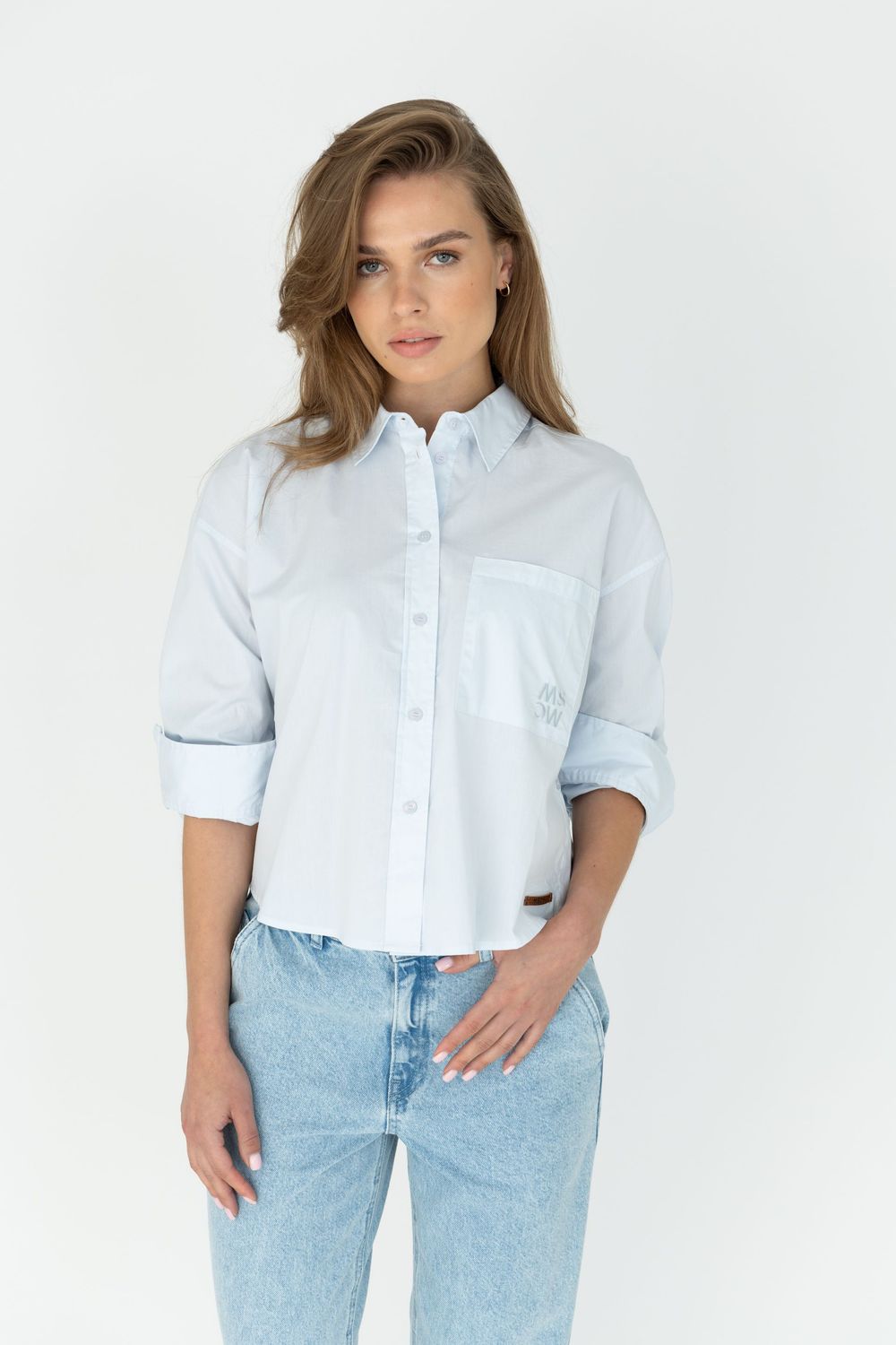 Moscow 1701 Blouse lange mouw Light Blue Solid